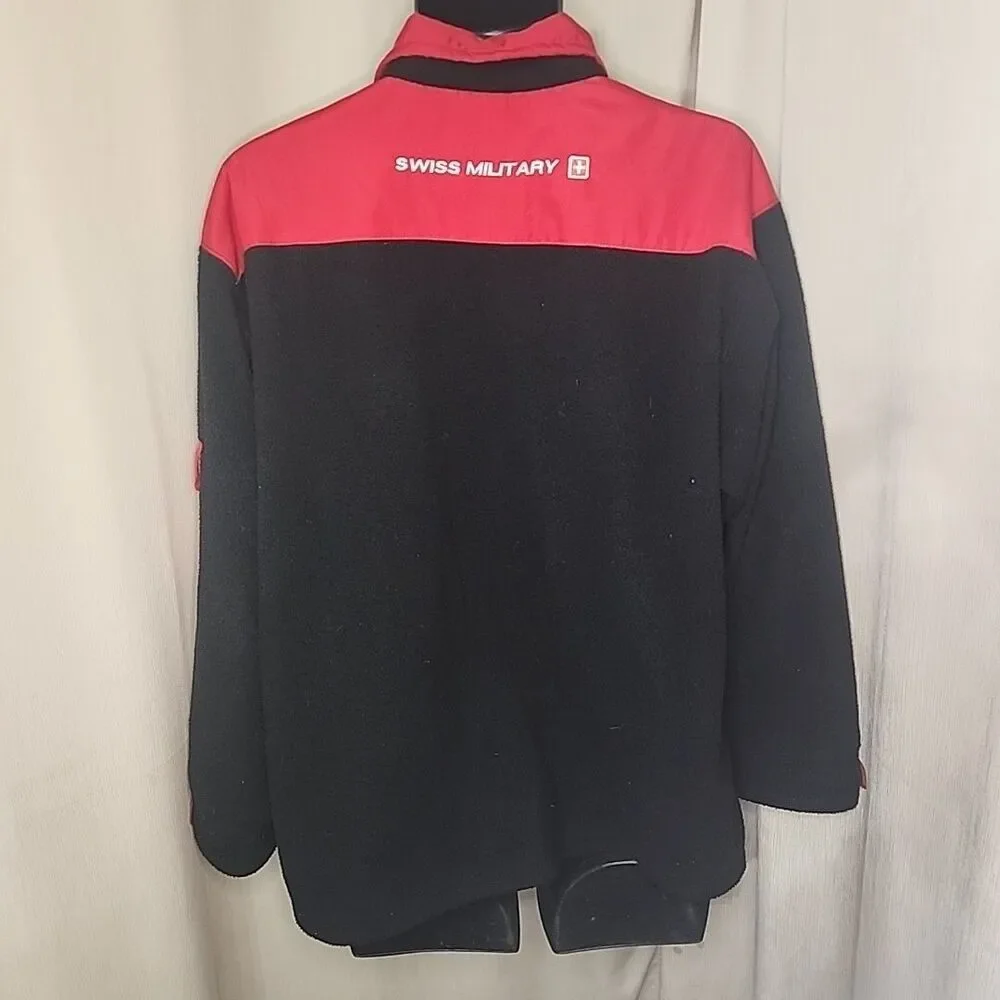 SWISS MILITARY Mens 1/3 Zip Pullover Size Med Black Insulated Fleece No Cord